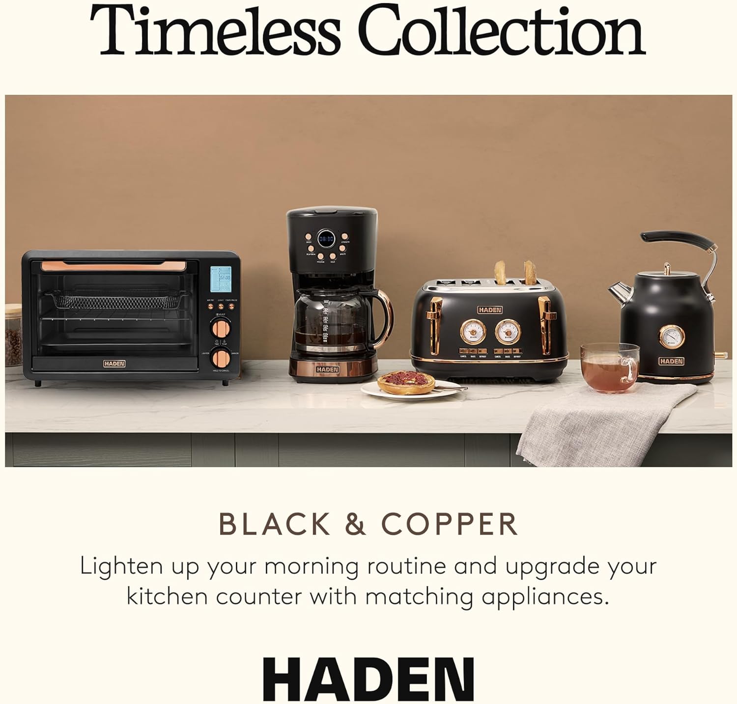 Haden Countertop 6 Slice Toaster Oven Air Fryer Combo for Kitchen, Black/Copper