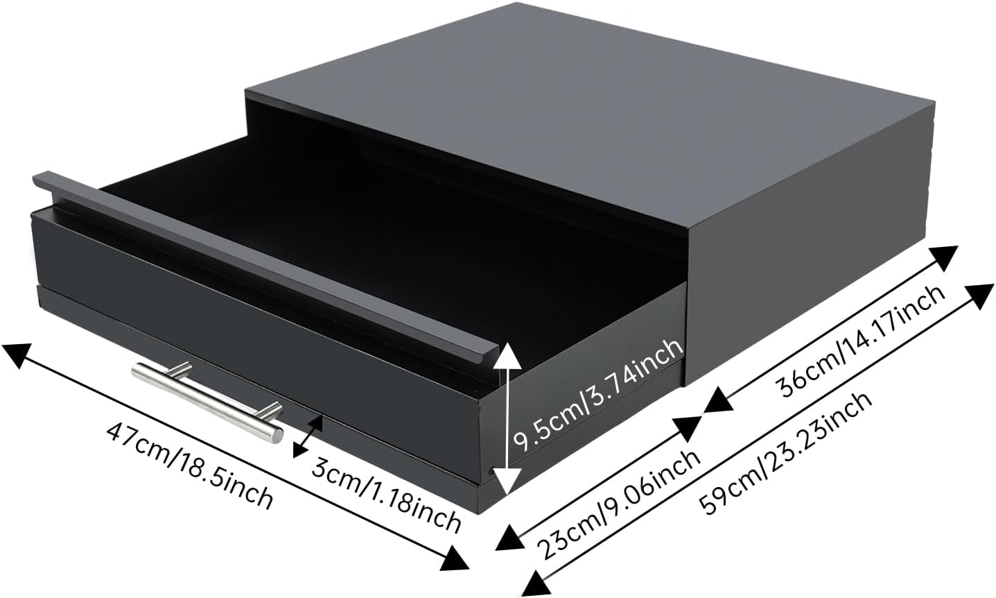 Countertop Drawer | Microwave Stand with Pull-Out Shelf & Drawer | Rust-Resistant Carbon Steel | Modern White Design | Easy Assembly | Fits Small Appliances & Kitchen Essentials (Black)