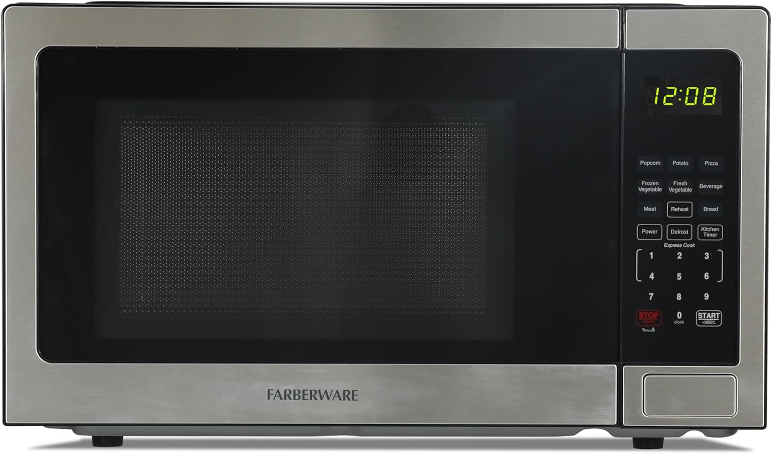 Farberware 1.1 Cu. Ft. Countertop Microwave Oven – 1000 Watts Power, Auto Cook Settings, Defrost, Easy Clean and Child Safety Lock - Stainless