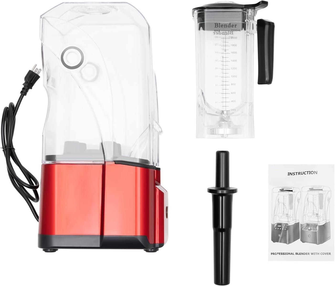 Commercial Blender 2200W Blender Fruit Juicer Smoothie with Soundproof Cover Blender & 4 Preset Speeds 74-oz Large Capacity Blenders for Milkshakes, Ice Cream, Juices, Strong & Quiet