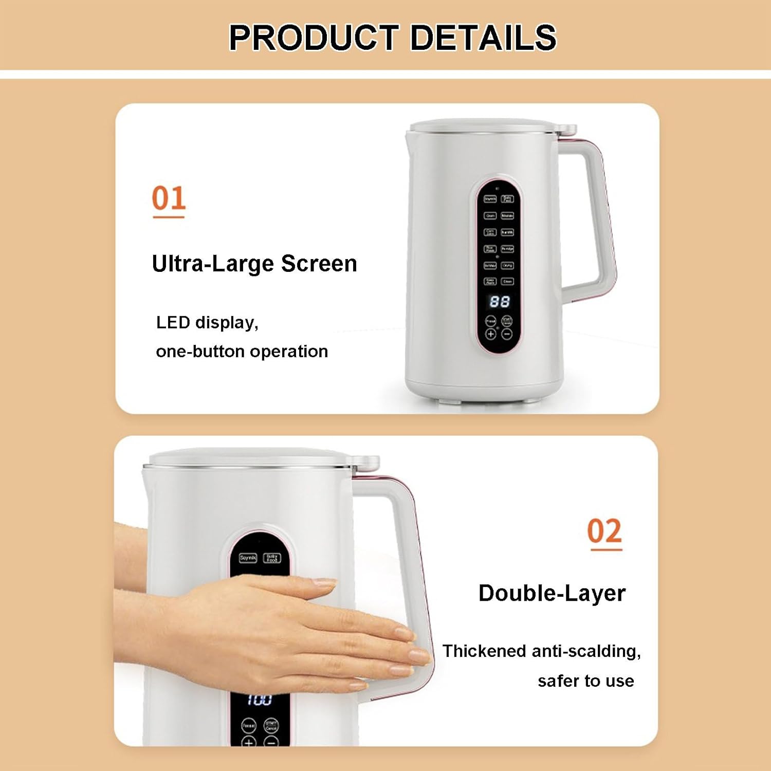 Soy Milk Maker 1.5l Plant Milkmaker With Function Screen, Tea Milk Machine Blender, One-Click Reservation & Cleaning Function, Speed - 32000rpm, 9x9x12.6in (With 2 Tea Cups)