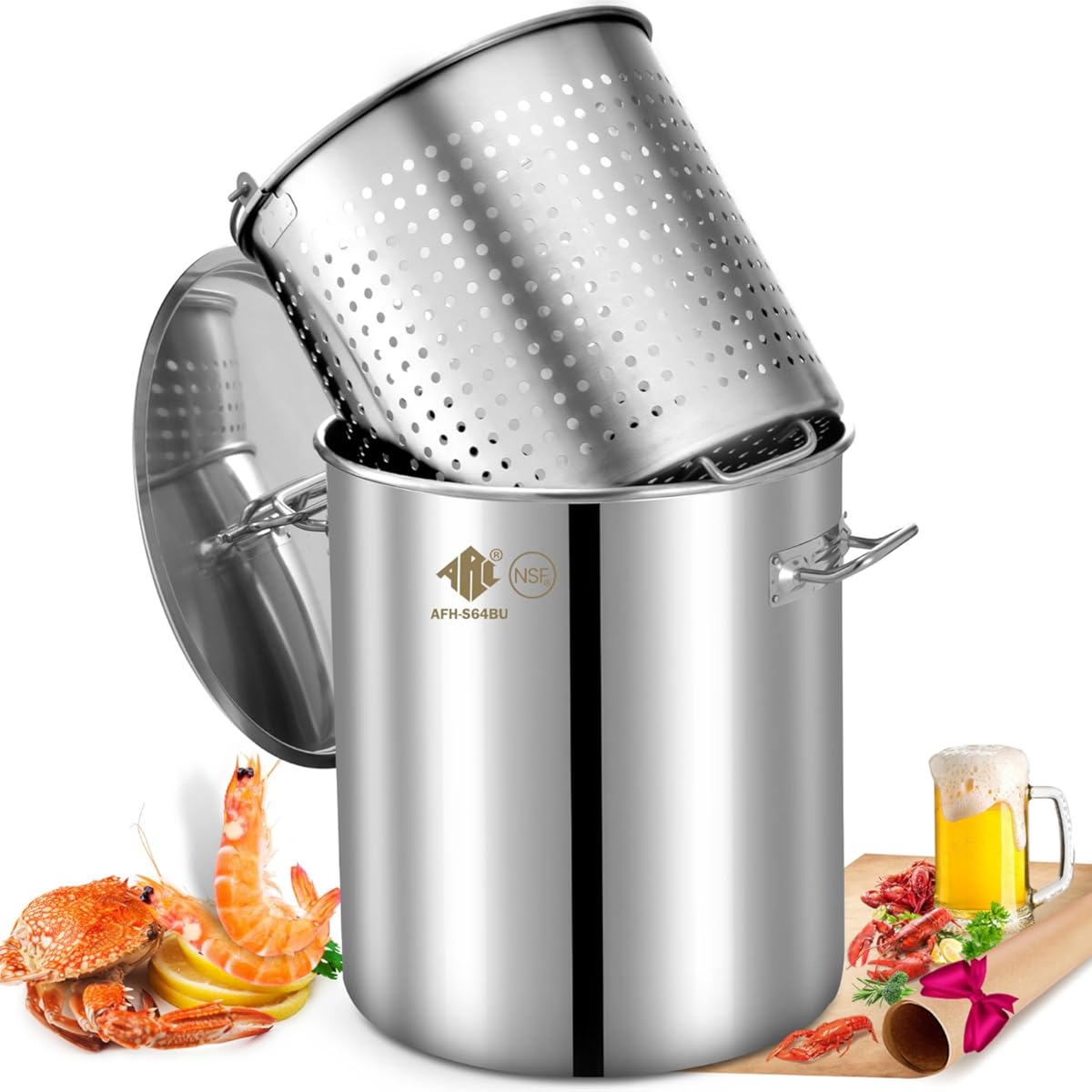ARC 84-Quart Stainless Steel Seafood Boil Pot with Basket and 2 Brown-paper Table Cover, Larger Crab Pot for Cooking, Stock Pot for Crawfish, Crab, Lobster, Shrimp and Turkey Fryer, 21 Gallon