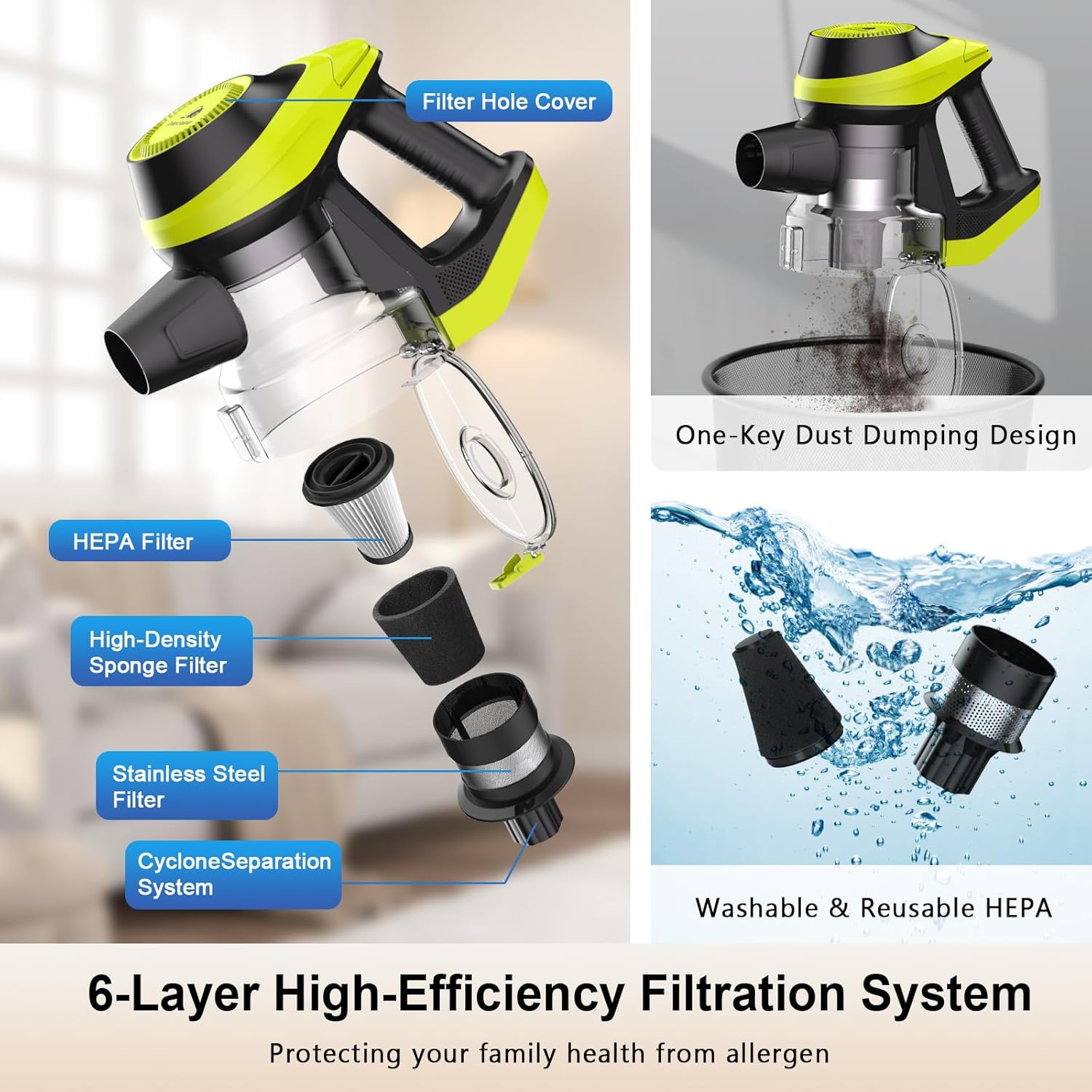 Intercleaner 23Ft Corded Vacuum Cleaner,2 Operation Mode Powerful Suction Stick,19''-30'' Adjustable Tube Handheld Vac for Hard Floors Carpets Pet Hair,Wall Mount Storage