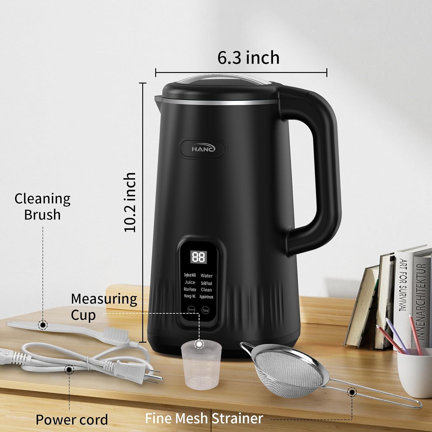 Nut Milk Maker Machine, 28oz 8-in-1 Automatic Silent Soy Milk Maker for Homemade Almond, Oat, Coconut & Plant-Based Drinks with Delay Start/Keep Warm/Self-Cleaning/Boil Water (Black)