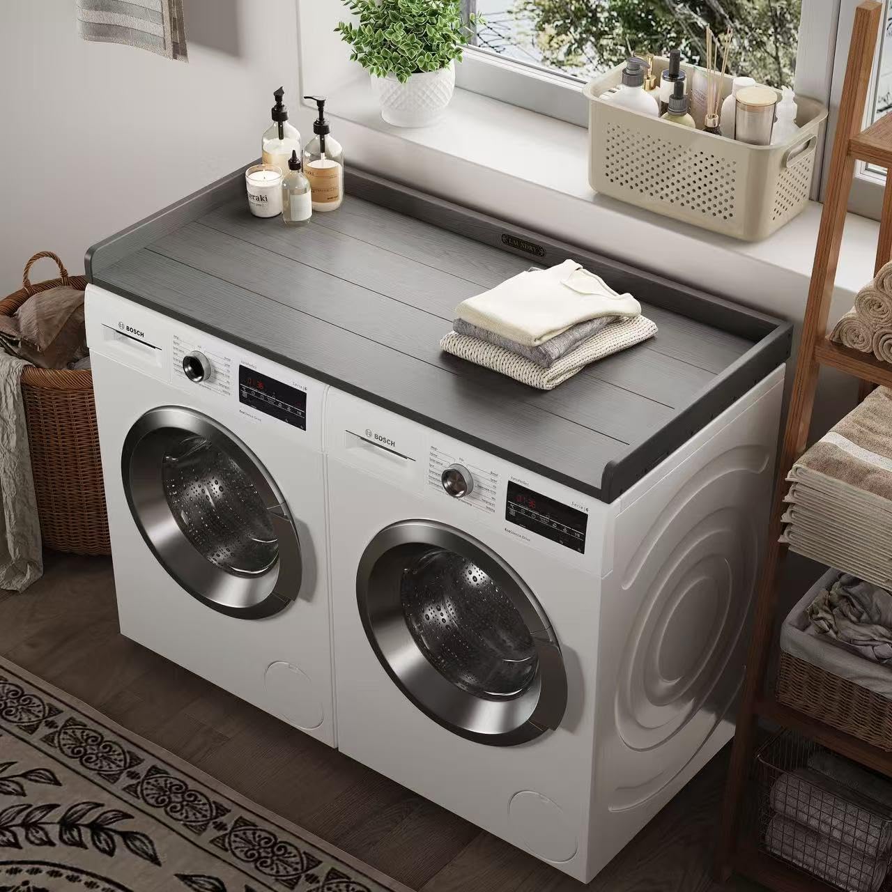 Washer Dryer Countertop HDPE No Installation - Washer and Dryer Topper Covers for The Top Laundry Room Organization and Storage Waterproof