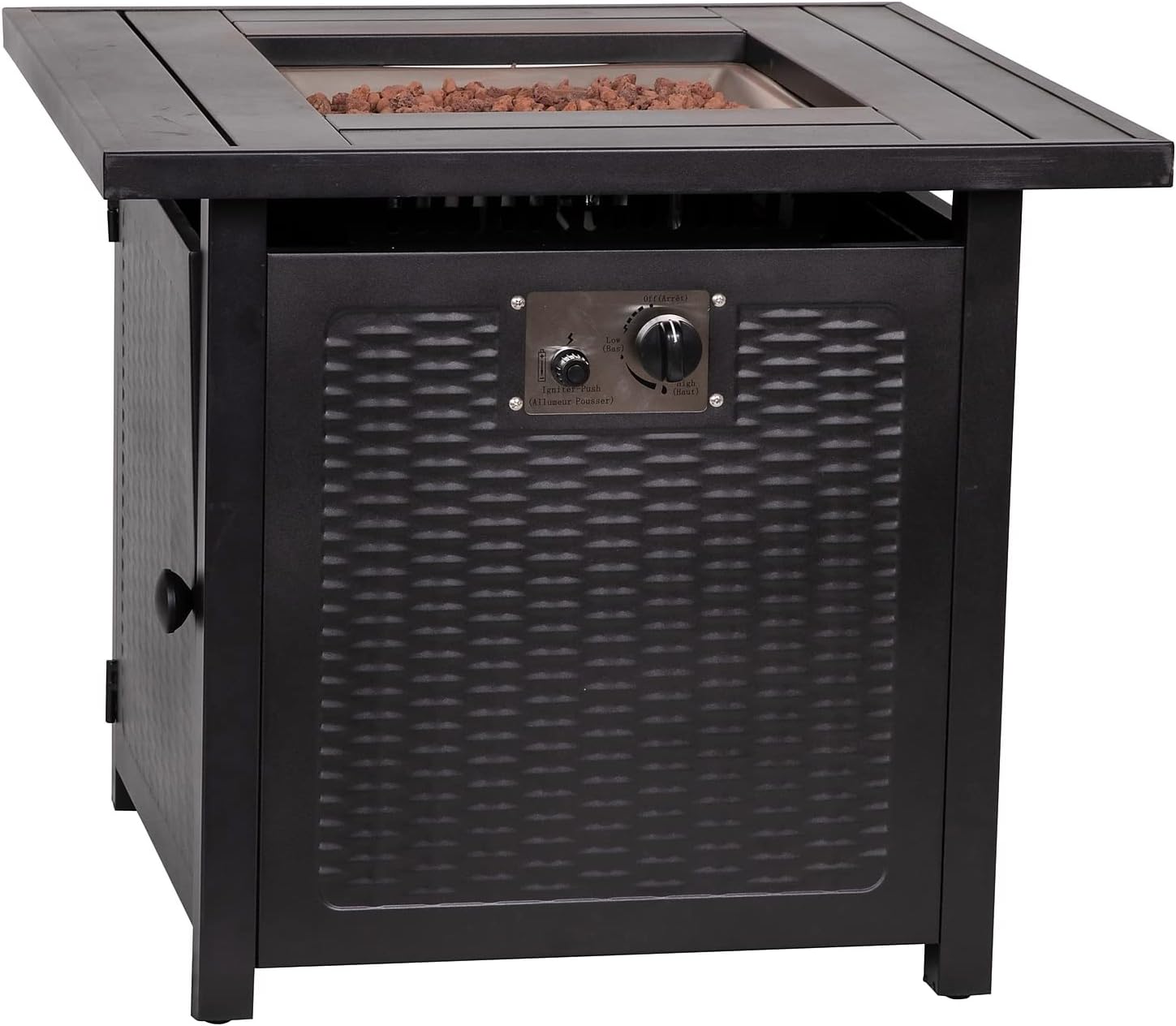 Flash Furniture Olympia 50,000 BTU Outdoor Propane Gas Fire Pit Table - Black Stainless Steel Tabletop and Steel Wicker Detail Base - 28
