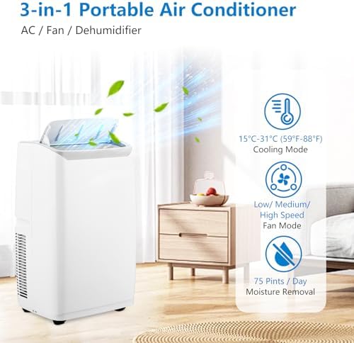 Portable Air Conditioner, 14000 BTU AC Cooling for Room Spaces up to 700sq.ft, with Remote Control, 24H Timer, Sleep Mode, Suitable for Bedroom, Living Room, Window Venting Kit
