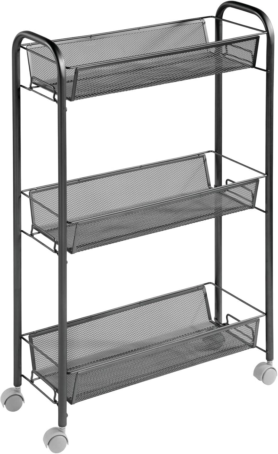 mDesign Steel Rolling Utility Cart Storage Organizer Trolley with 3 Basket Shelves for Laundry Room, Mudroom, Garage, Bathroom Organization - Holds Detergents, Hand Soap - Biro Collection, Black