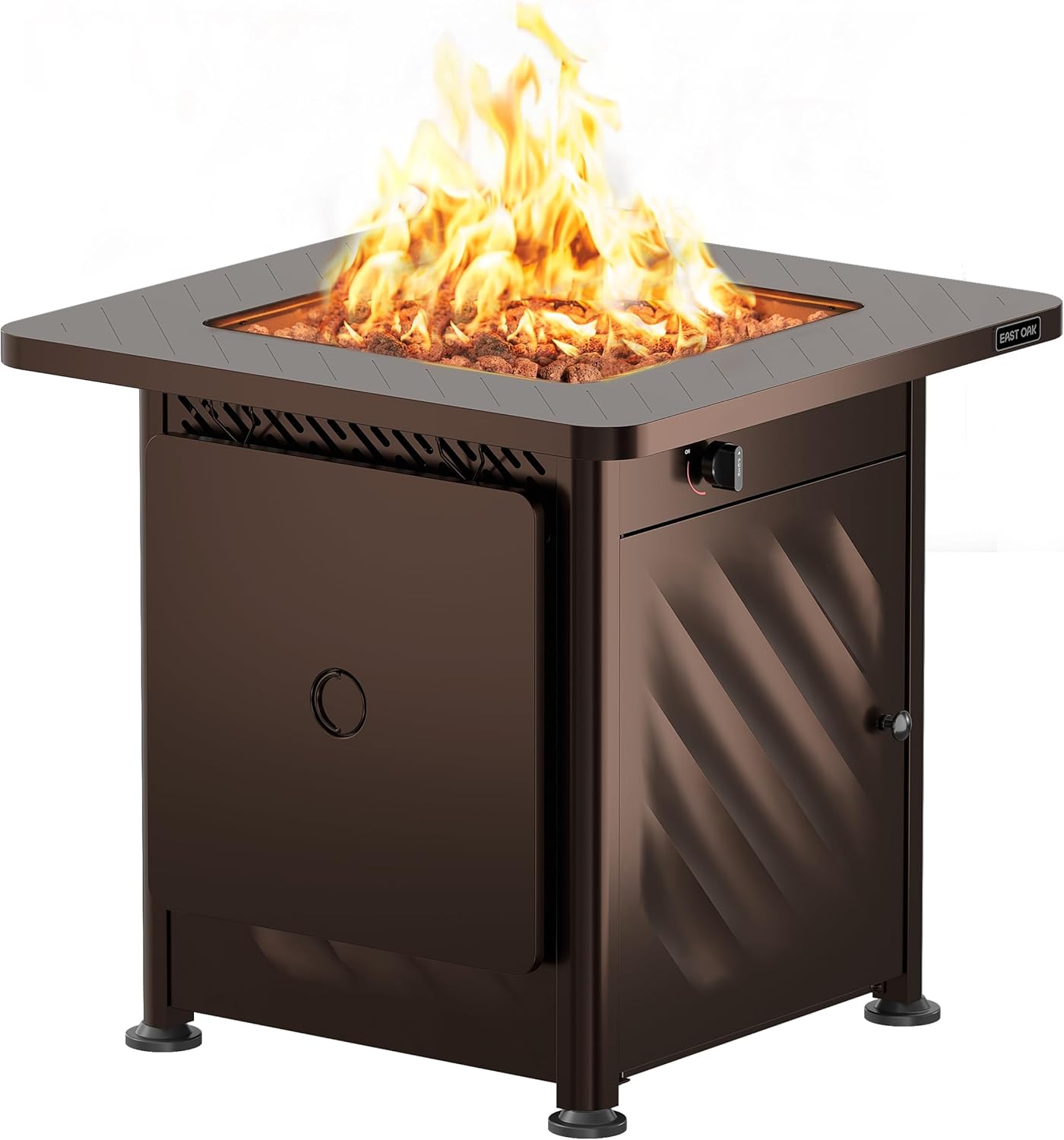 East Oak 28” Outdoor Propane Fire Pit Table | 52,000 BTU Gas Fire Pit for Outside with Easy-Hook Lid, Mesh Pocket & Lava Rocks | CSA Certified | Ideal for Patio, Garden & Backyard | Brown