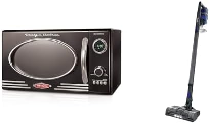 Nostalgia Retro Countertop Microwave Oven & Shark IX141 Pet Cordless Stick Vacuum with XL Dust Cup, LED Headlights, Removable Handheld, Crevice Tool, 40min Runtime, Grey/Iris