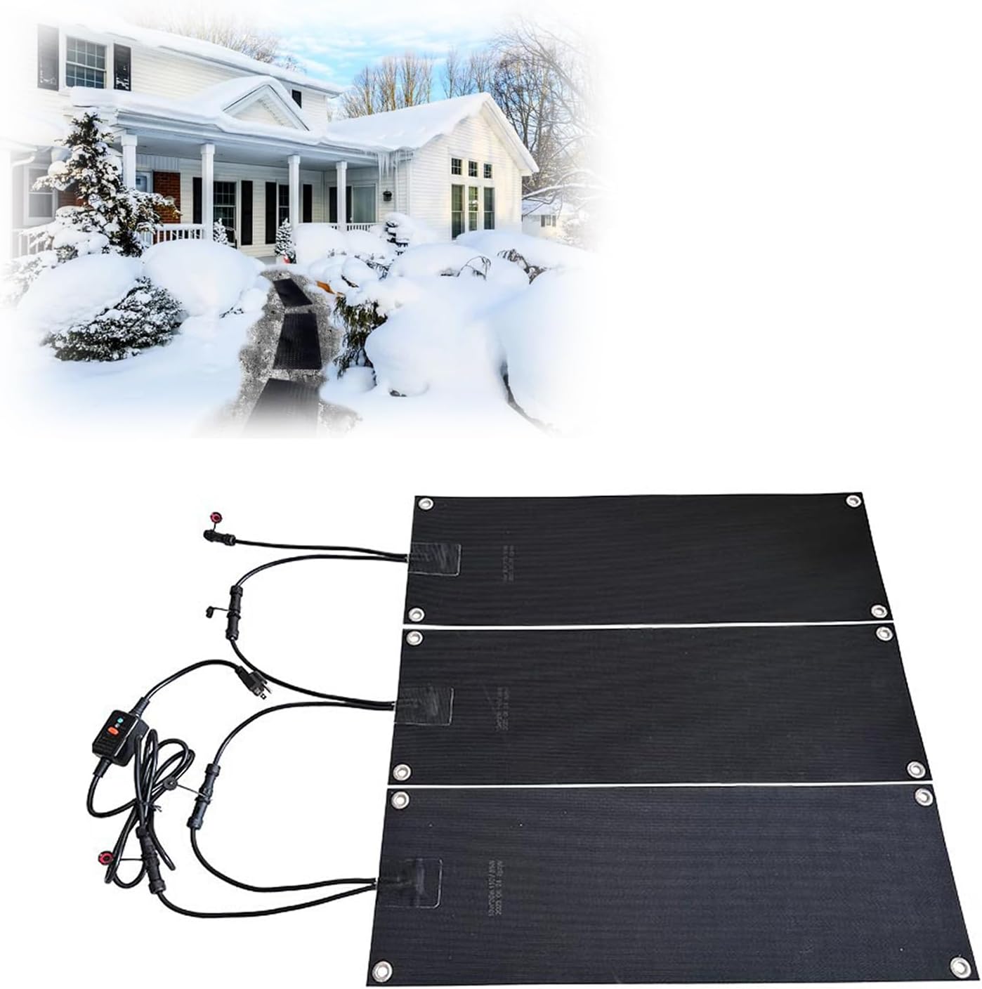 Heated Snow Melting Mats for Entrances, 3pcs 10x48 inch Outdoor Snow Melting Walkway Mat,Non-Slip Rubber Snow and Ice Heated Pad for Winter Outdoor Stairs, Steps, Doorways, Walkways, Driveway