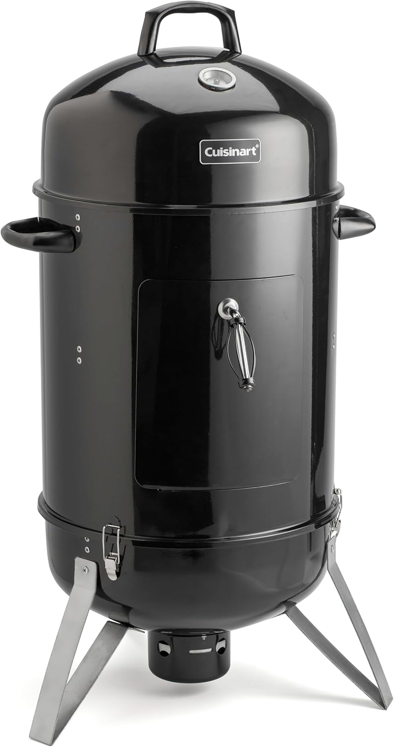 Cuisinart 18” Vertical Charcoal Smoker, Integrated Thermometer, Water Bowl and Dual Vents Perfect for Smoked Brisket, Chrome Plated Grates Smoker Grill for BBQ, Camping, Tailgates