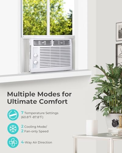 5000 BTU Window Air Conditioner AC Unit, Cool up to 150 Sq.Ft., Adjustable Cooling & Fan Modes, Install Kit, Energy Saving, Air Conditioner Window Unit for Bedroom, Apartment, Living Room