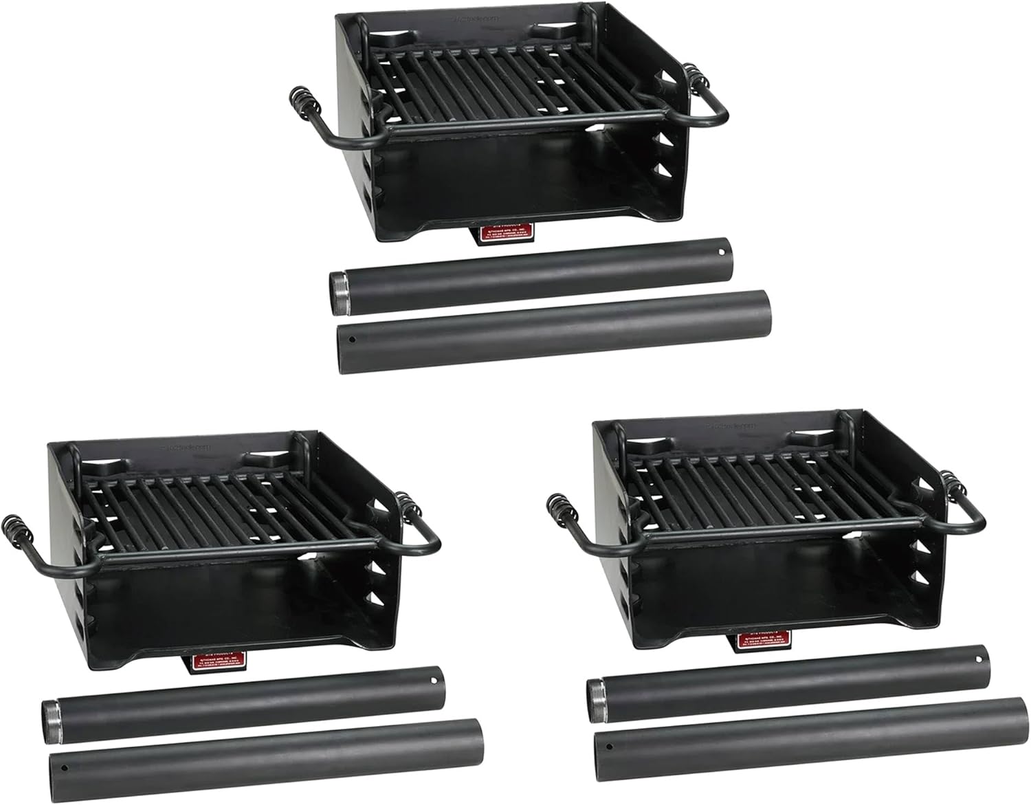 Pilot Rock Park Style Heavy Duty Steel Outdoor BBQ Charcoal Grill with Cooking Grate & 360 Degree Swivel Post for Camping or Backyard, Black (3 Pack)