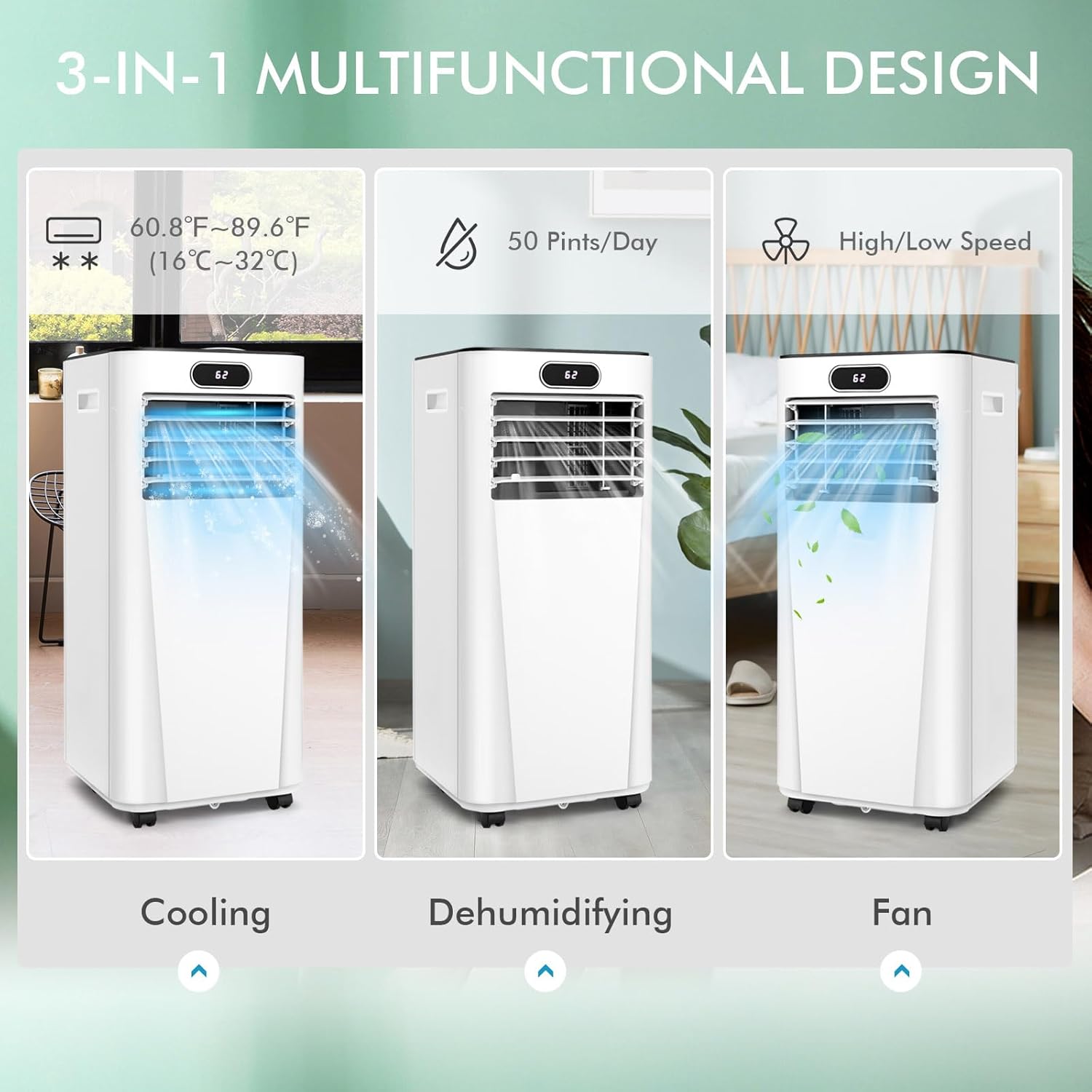 KOTEK Portable Air Conditioner, 10000 BTU Air Cooler for Rooms up to 350 Sq.Ft w/Dehumidifier & Fan, Sleep Mode, 24H Timer, Remote Control, Standing AC Unit for Bedroom (White)