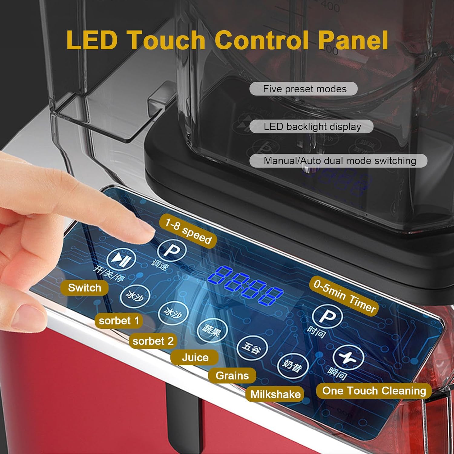 Blender Smoothie Maker 2200 W, With Sound Enclosure, Commercial Jug Blender Mixer, Preset 5 Timings, 0-5 Min Timing, 4-Rib Vortex Technology, For Ice Cubes/Nuts/Juice/Shake