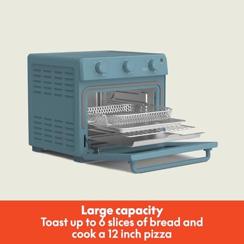 bella Air Fry Toaster Oven, 7 Preset Cooking Options, Dishwasher-Safe EverGood Coated Trays Included, 60-Minute Auto Shutoff w Audible Timer, Power Indicator Light, 1700 Watt, Surf