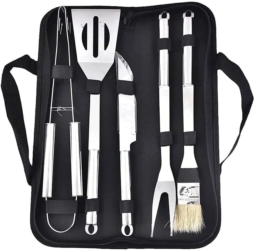 BBQ Grill Accessories Set, 5PCS Stainless Steel Grilling Tools Set, BBQ Tools Gift for Barbecue, Camping, and Outdoor Cooking