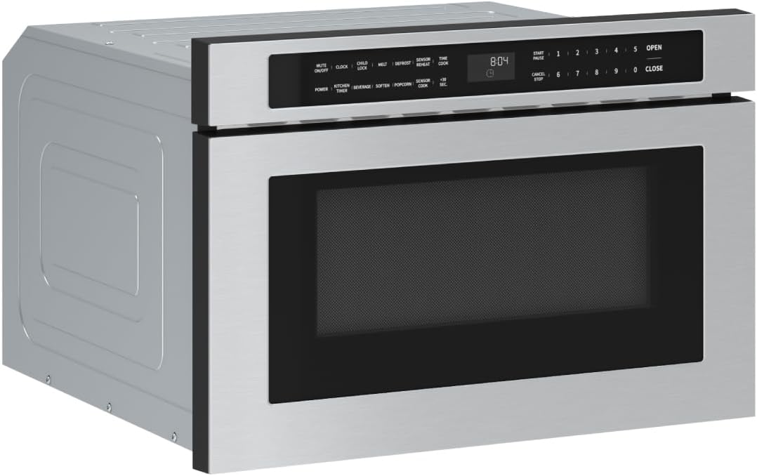 Zephyr 24 inch Built In Drawer Microwave Oven Under Cabinet - Integrated, Wall Mount, Under Counter Pull Out Microwave Drawer 1.2 cu ft, Preset Cooking Options, Easy Clean Coating, 1000W