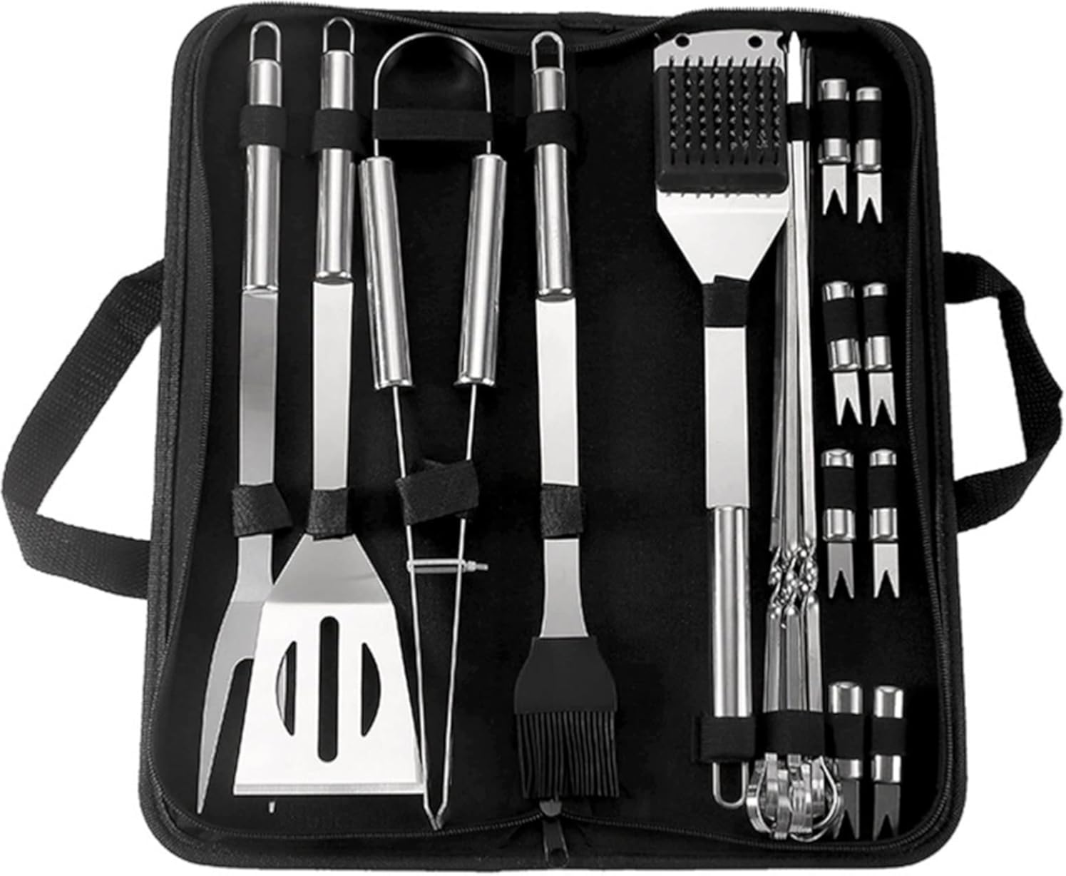20Pcs Grill Accessories BBQ Tools, Stainless Steel Grilling Tools, BBQ Accessories Tool Set with Storage Bag, Grilling Utensils Tools Set for Gourmets, Barbecue Fans, Cooks and Camping Lovers