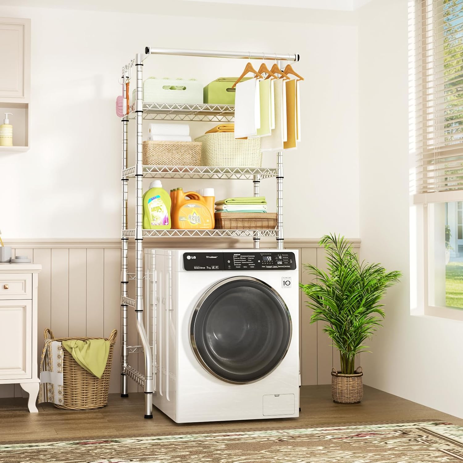 Ulif U11 Medium Over Washer and Dryer Shelves, 3 Tiers Laundry Room Storage and Organizer Standing Shelf, Metal Freestanding Clothes Drying Rack, 31.1