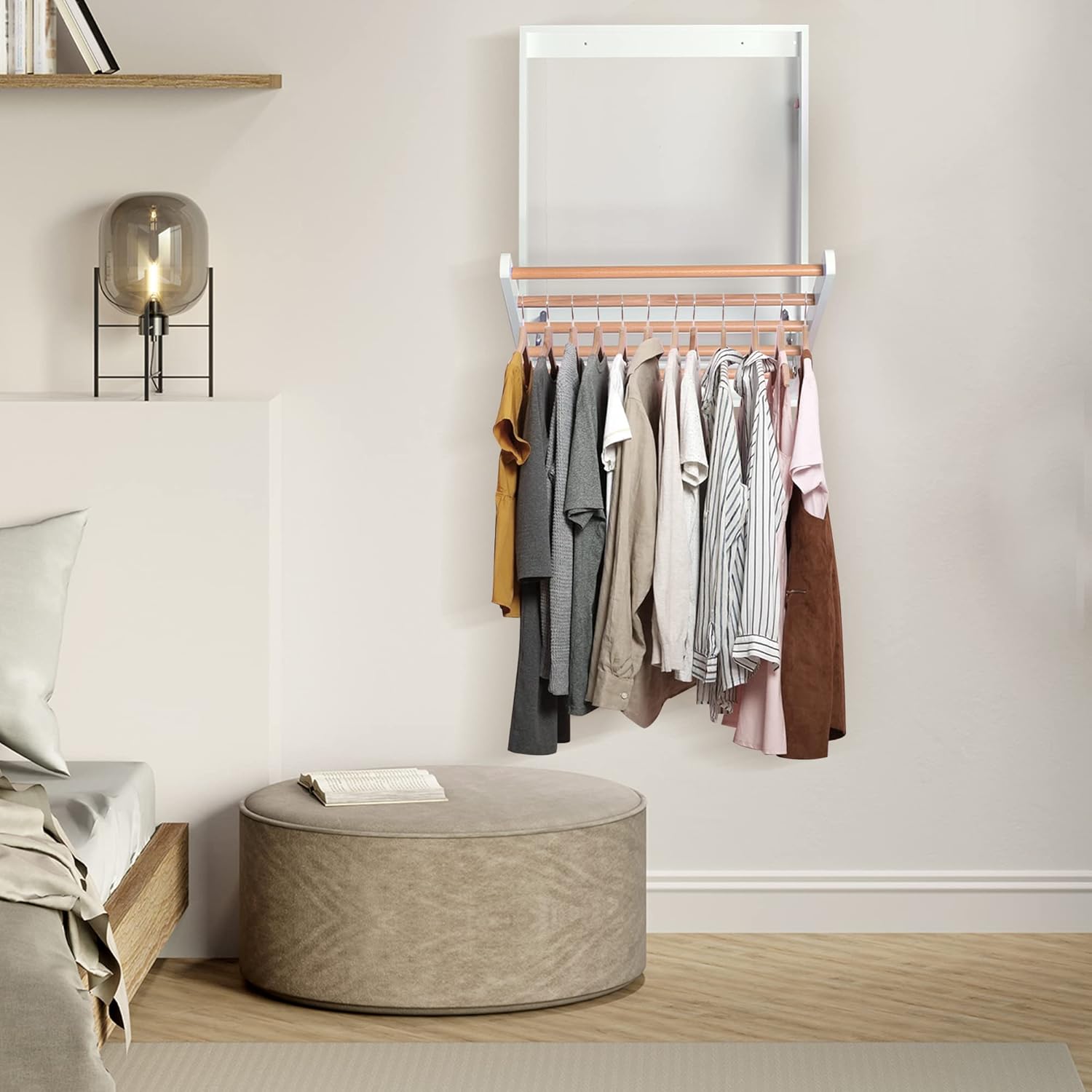 Wall Mounted Clothes Drying Rack for Laundry, Foldable Wooden Clothing Dryer Racks Indoor Use