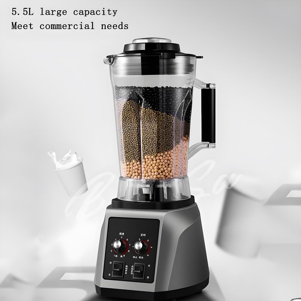 Commercial Blender, 2200w Smoothie Blender with 9 Speed Adjustable, 6L Professioanl Blender with Timer, 8-Blade Steel Knife, Lid with Clasp, for Shakes, Smoothies, Ice Crushing, Home