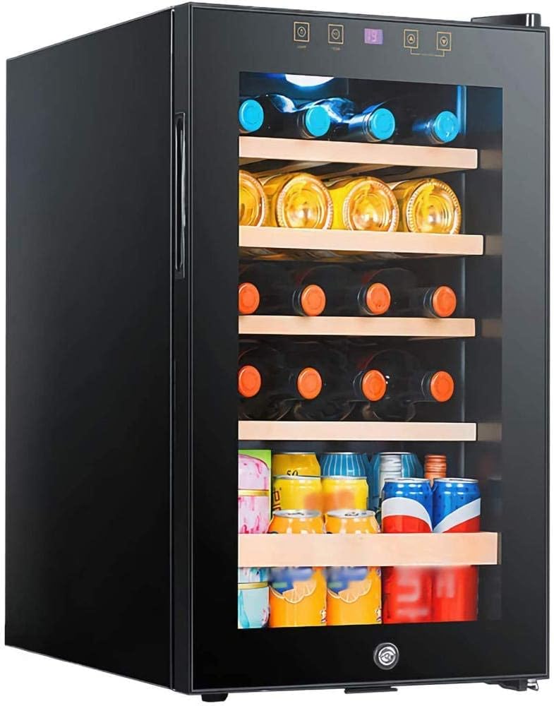 Compressor Wine 19 Bottle Cooler Refrigerator w/Lock Large Freestanding Wine Cellar Countertop Beverage Fridge Adjustable Beech Wood Shelves Black