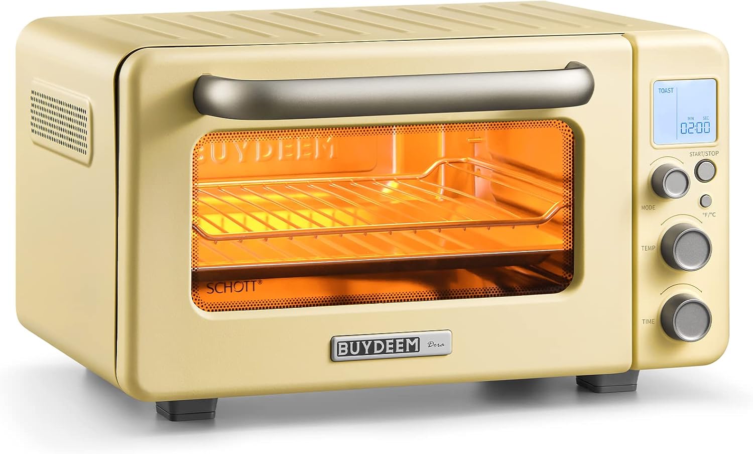 BUYDEEM T103 Countertop Toaster Oven 12QT, No Pre-Heat Needed, 7 Cooking Modes, Retro Mini Toaster Oven with Grill Rack and Baking Tray, Mellow Yellow