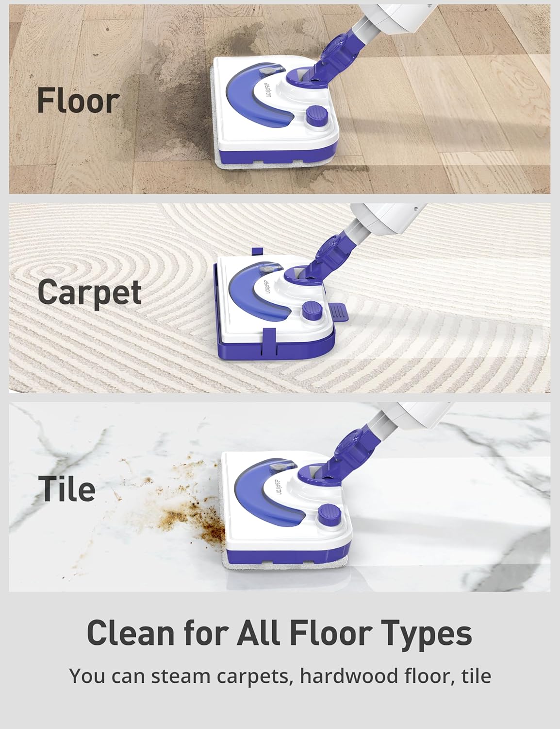 Professional Steam Mop Cleaner, 1300W Floor Steamer with Detergent Chamber, 25S Heat Up, Lightweight Steamer for Cleaning with 2 Washable Pads, Safe for Tiles, Upholstery, Carpet, Hardwood, Sapphire