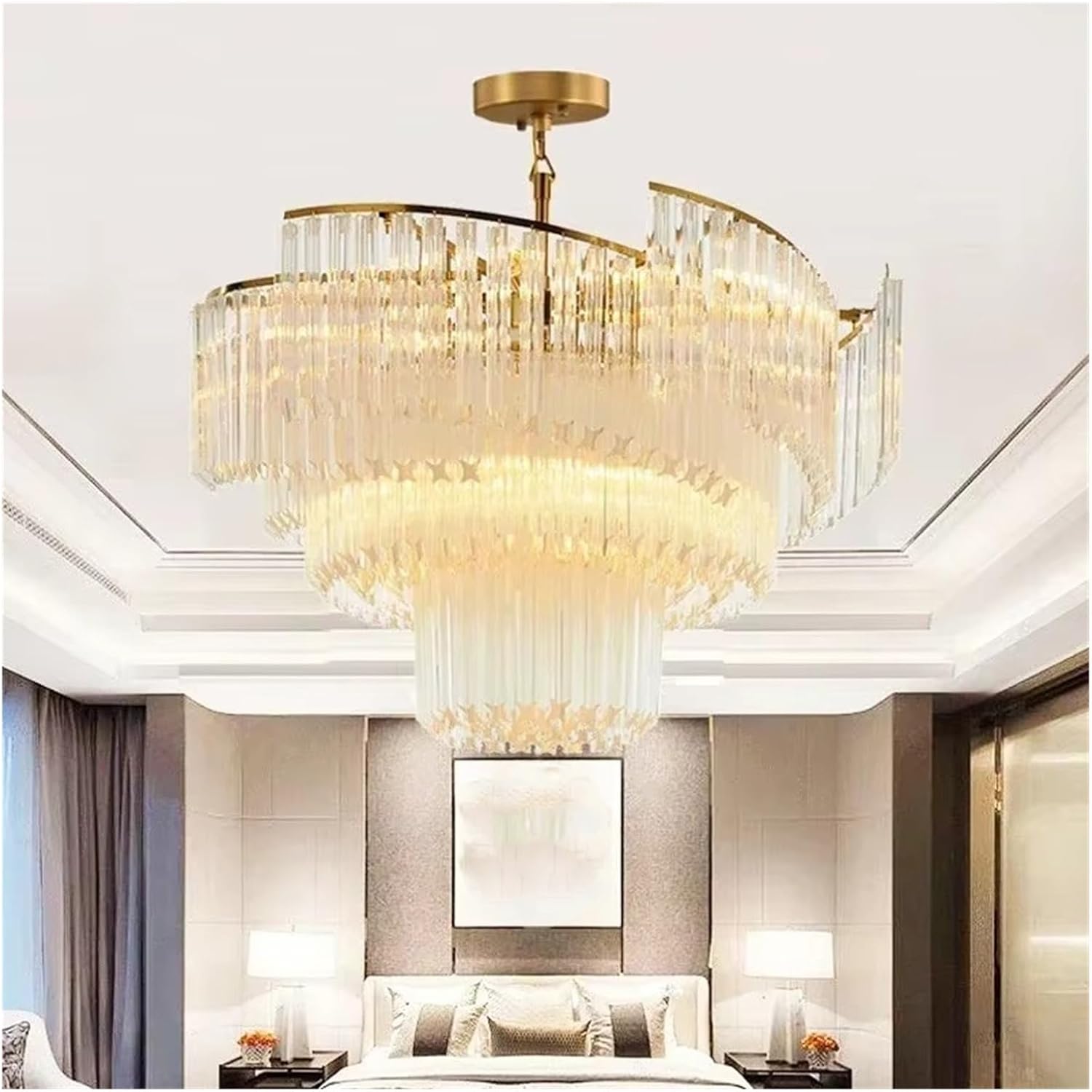 Crystal Led Light Luxury Villa Lobby Hanging Lamp Vintage Pendant Room Chandeliers,Household