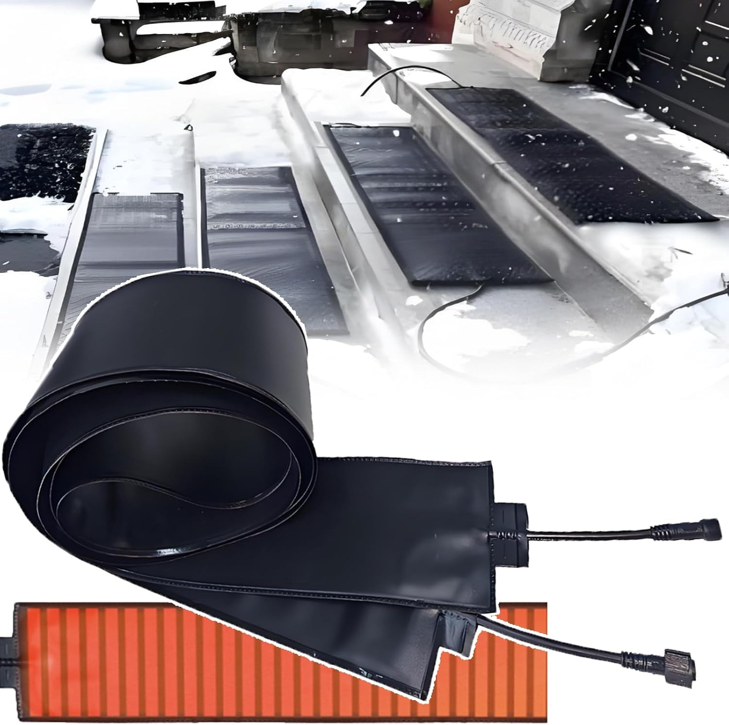 Household Snow Melting Mats Outdoor - Heat Tape for Roof,Gutters and Doors,Graphene Heating and De-Icing,Snow Melting Heating Pad,Width 12cm(4.72in) Curlable 760cm/24.9ft