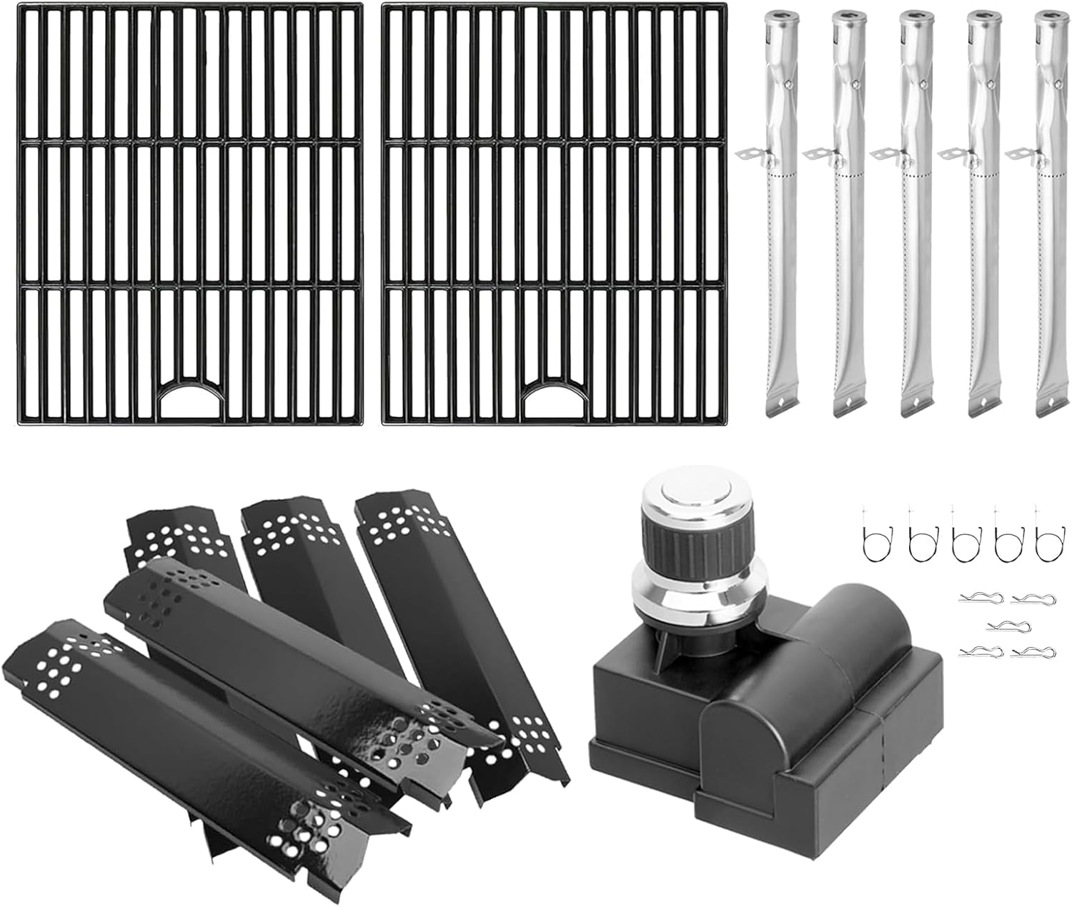 BQMAX Grill Parts Kit with DHL-128-7Q Igniter for 5 Burner 720-0888S, Cooking Grate Kit for Nexgrill Replacement Parts 5 Burner, Parts for Nex-Grill 720-0888S Replacement