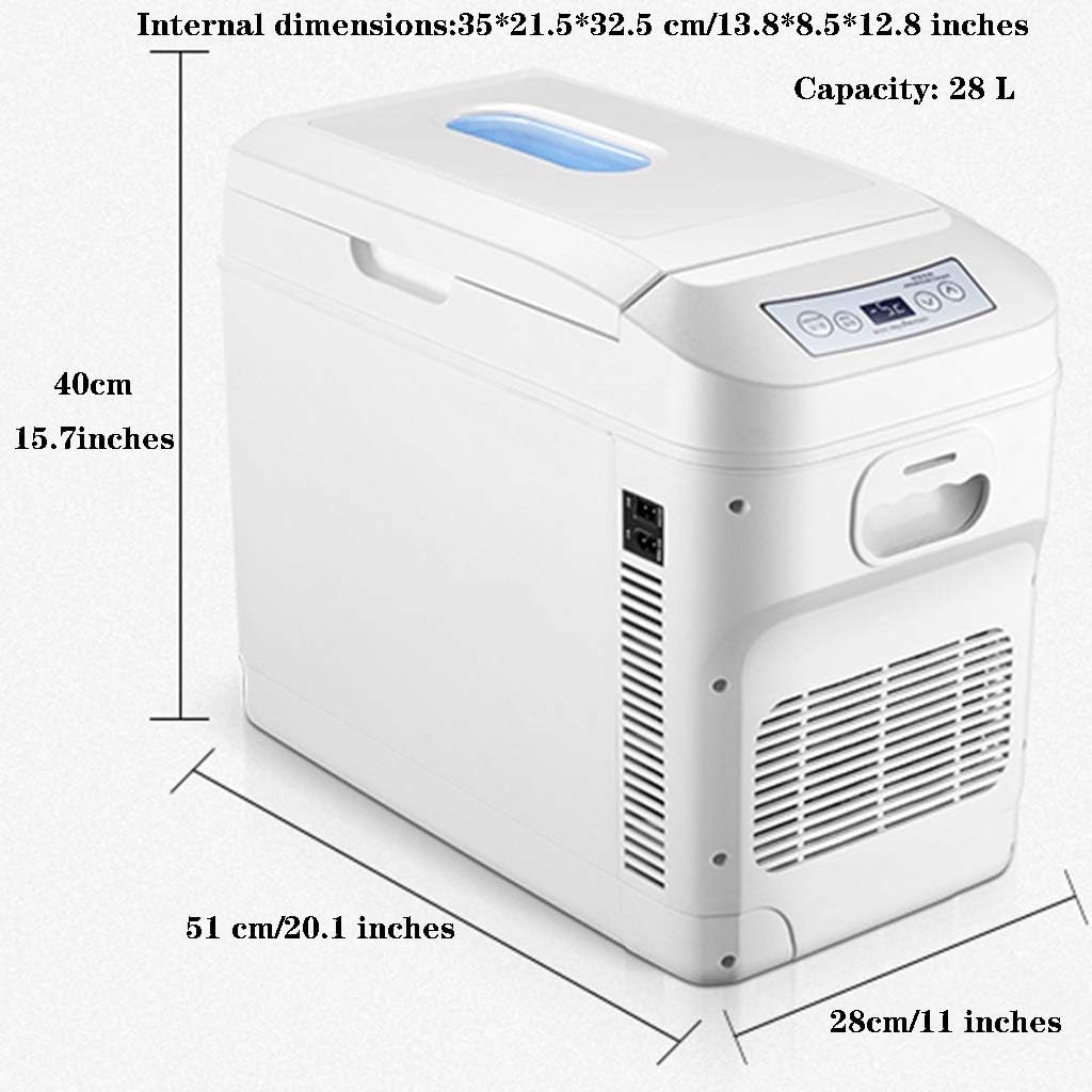 Car Freezer Compact Refrigerator,28L Large-Capacity, Silent and Small Mini Freeze, Car Fridge for Household Car Cooling and Heating, 65W 12V 24V 220V (Color : White, Size : 285140cm)