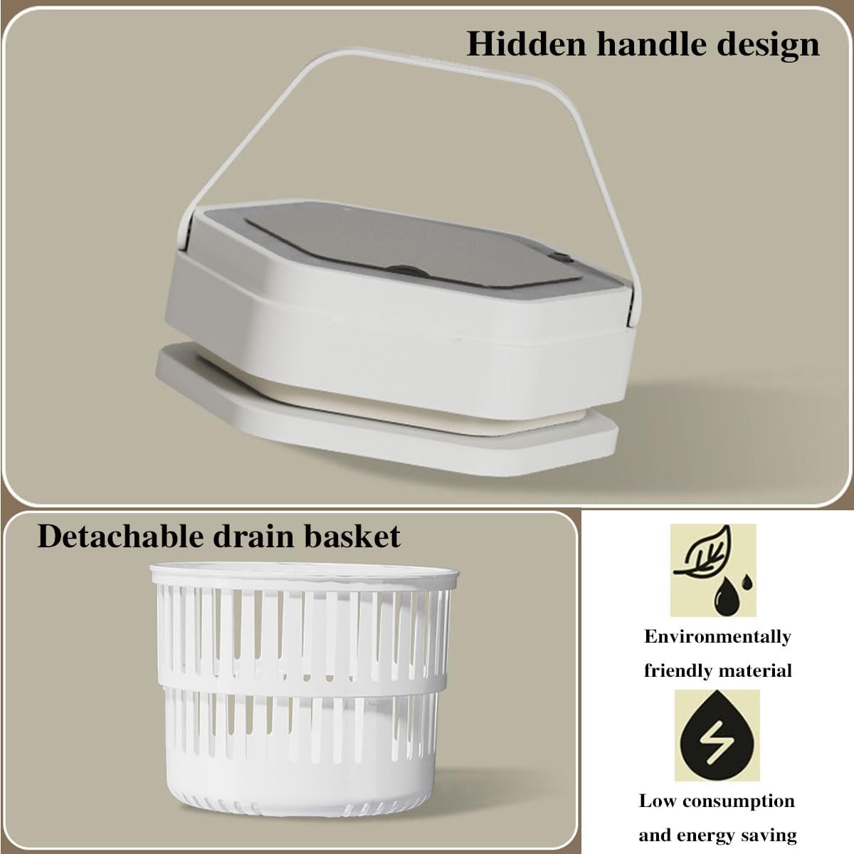 12x11x11in Small Washing Machine 2 In 1 Mini Washing Machine 8L Capacity Foldable Travel Washing Machine For Home, Dorm, Apartment, RV, Outdoor Use(Khaki)