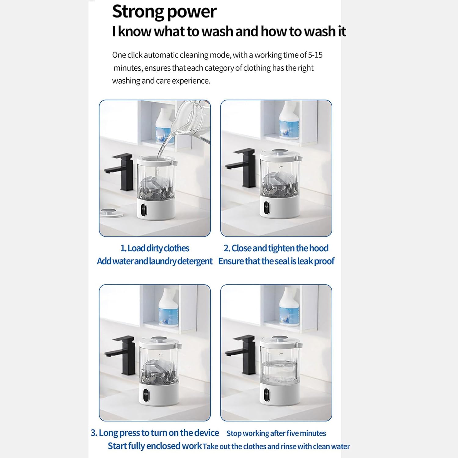 Portable Washing Machine, Mini Washer Deeply Cleans Small Laundry Items, Socks, Underwear, Baby Clothes, Suitable for Solo Living, Apartments, Hotels, Travel and Camping