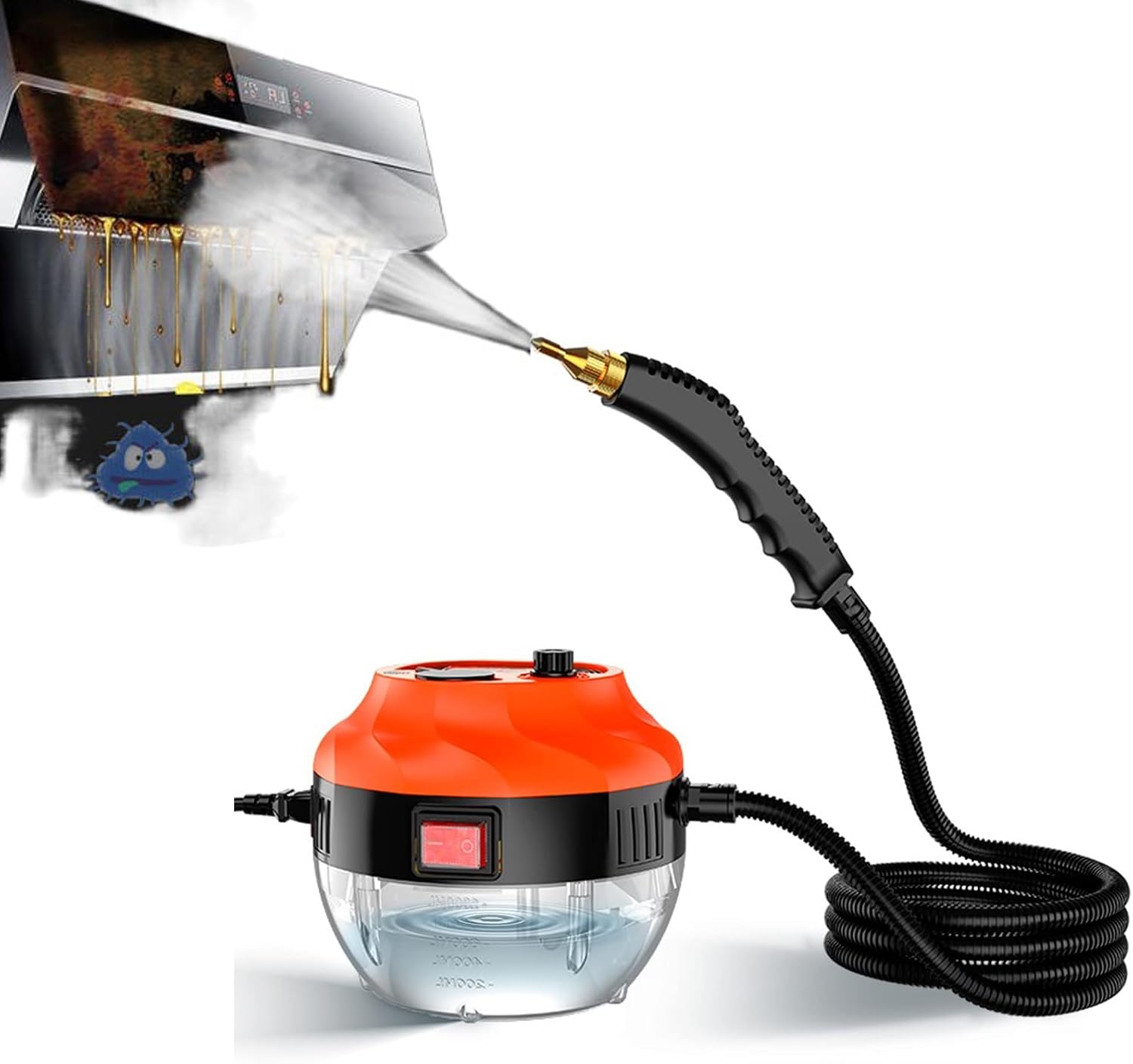 2500W Domestic High Pressure Handheld Steam Cleaner with 3 Brush Heads Portable Grout Steamer for Cleaning Upholstery, Kitchens, Bathrooms and Hard Surfaces