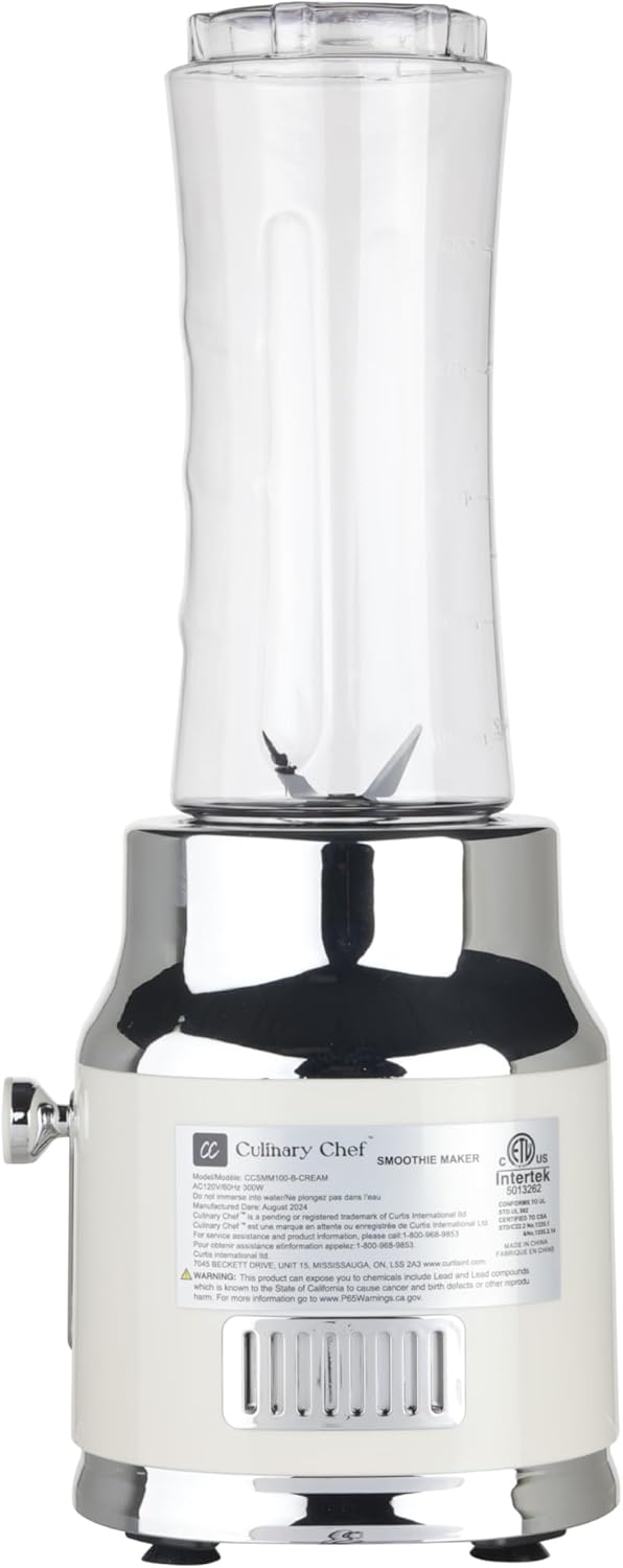 CULINARY CHEF Retro Smoothie Maker Blender with Mason Jar, Perfect for Shakes and Smoothies, 300-Watt, Cream