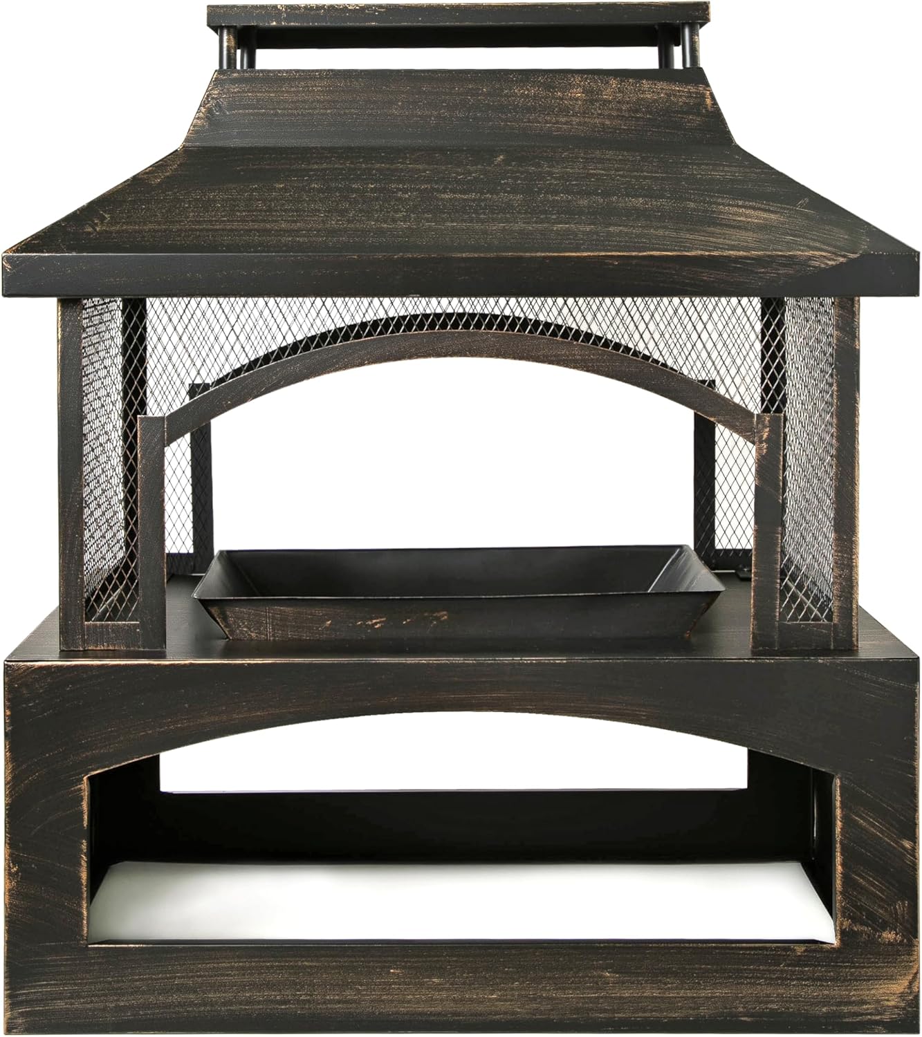 GOWE 37-Inch Rectangular Metal Outdoor Wood Burning Fireplace - Outdoor Fireplace with Built-in Log Storage and Poker-Brushed Bronze,Log Burner Fire Pit for Patio Garden and Backyard