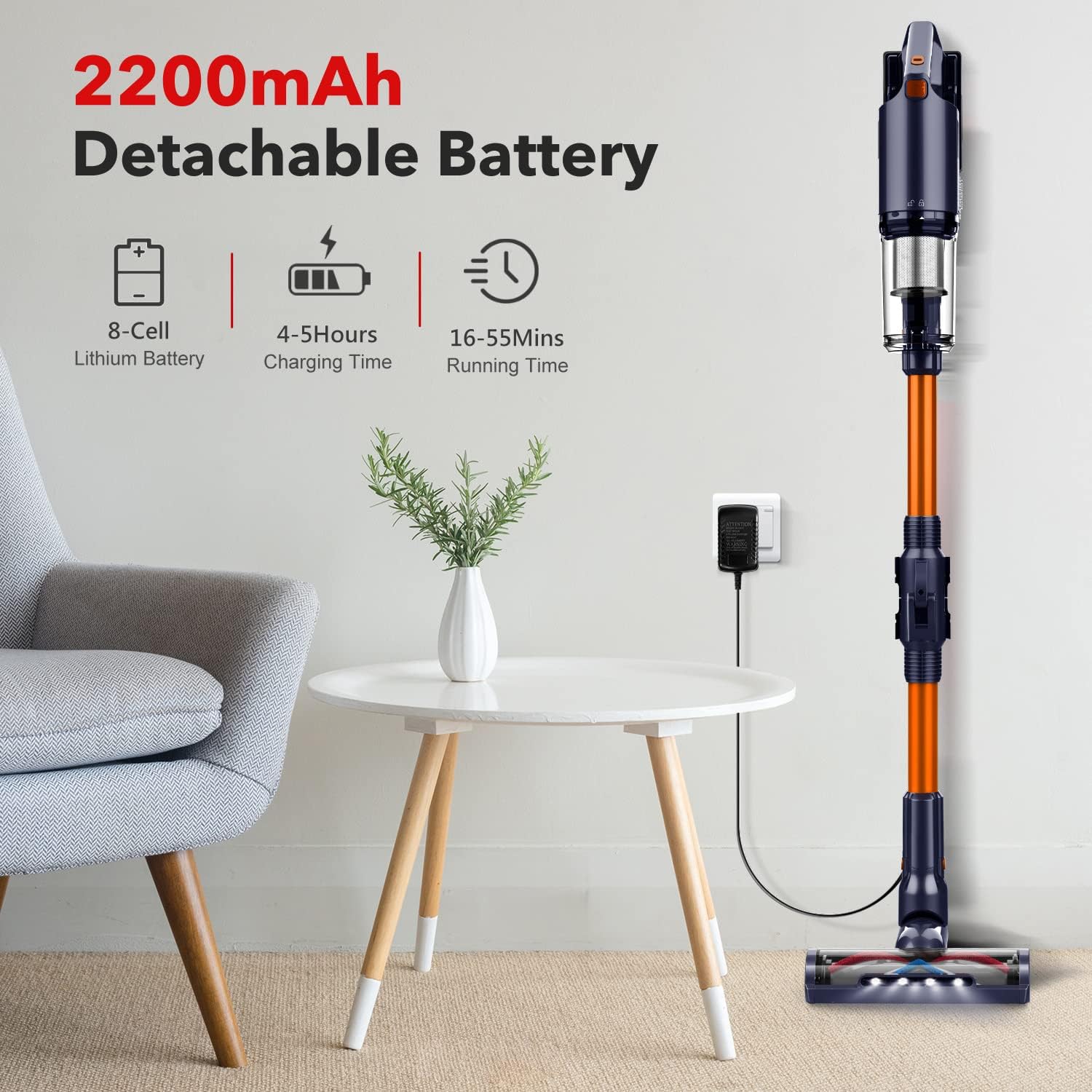 whall Cordless Vacuum Cleaner, 25kPa Suction 280W Brushless 4 in 1 Foldable Cordless Stick Vacuum Cleaner,8-Cell Battery up to 55 Mins Runtime,Lightweight Vacuum for Home Hard Floor Carpet Pets Hair