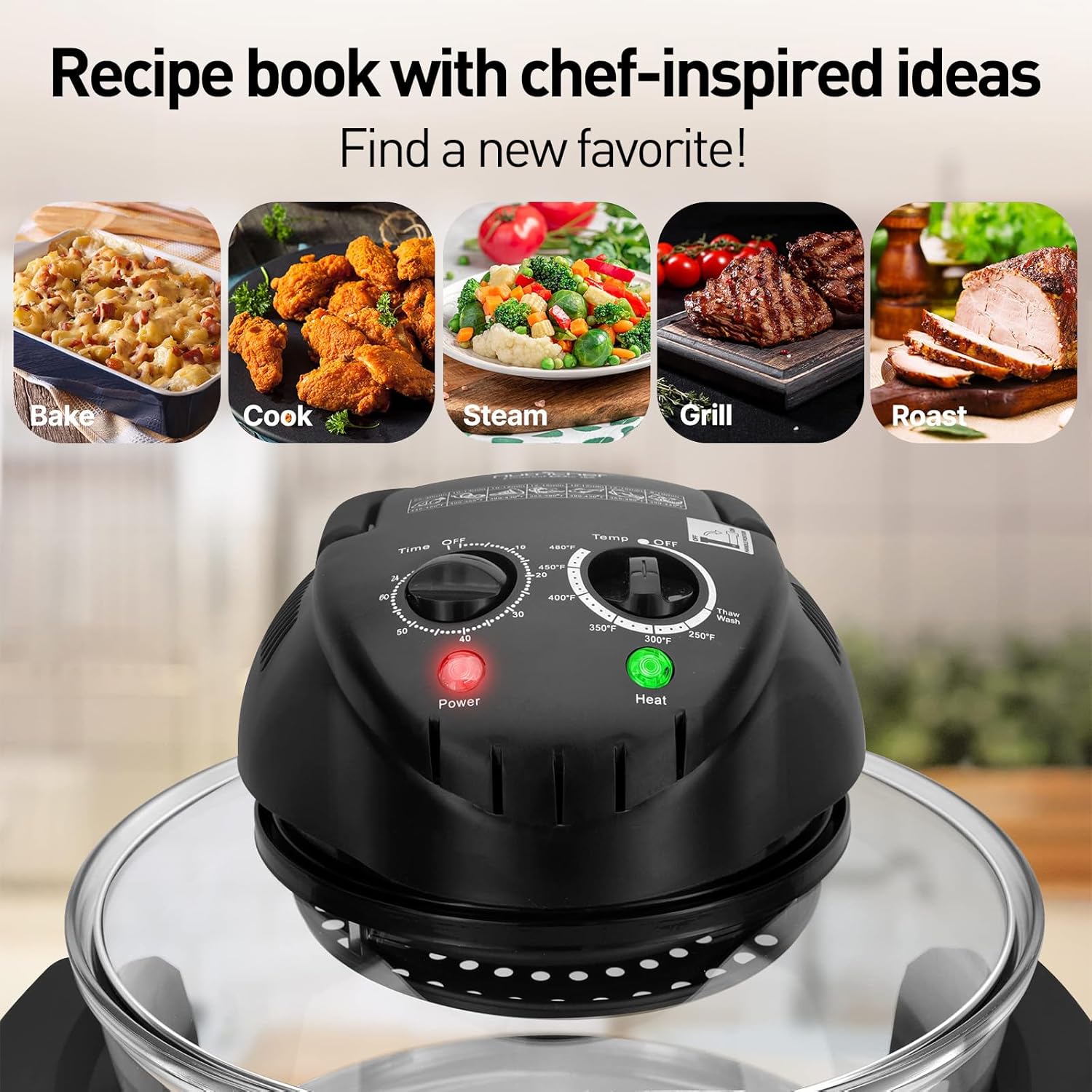 APSARAS USA Upgraded 10 in1 Glass Air Fryer Non Toxic,17 Quart Convection Oven Countertop Air Fryer Glass, Healthy Kitchen Bake,Grill,Steam Broil, & Roast -Includes Bowl,Broil Rack,Toasting Rack