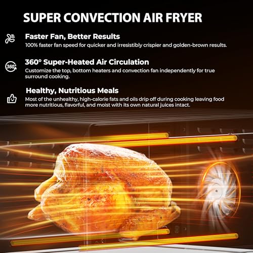 Nuwave Bravo Air Fryer Toaster Smart Oven, 10-in-1 Countertop Convection, 1800 Watts, 21-Qt Capacity, 50°-450°F Temp Controls, Top and Bottom Heater Adjustments 0%-100%, PFAS Free, Cream