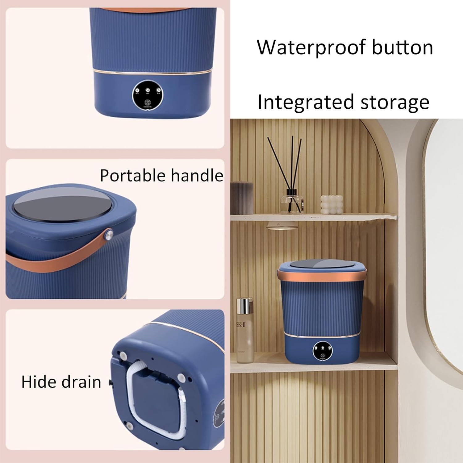 Portable Washing Machine, Small Washing Machine, Baby Washing Machine, 12l Upgrade Large Capacity, for Camping, Rv, Travel, Small Spaces (Color : Blue)