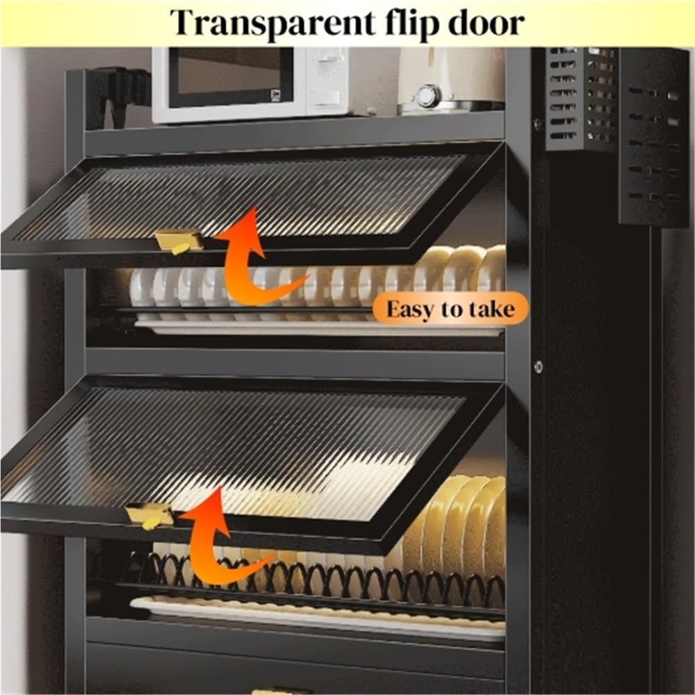 Kitchen Countertop Dish Cabinet with Drawers, Countertop Pantry with Drain Trays and Doors, Multifunctional Microwave Oven Rack, Space-Saving Dish Organizer for Dining room(White,17.7''x11.4''x28'')