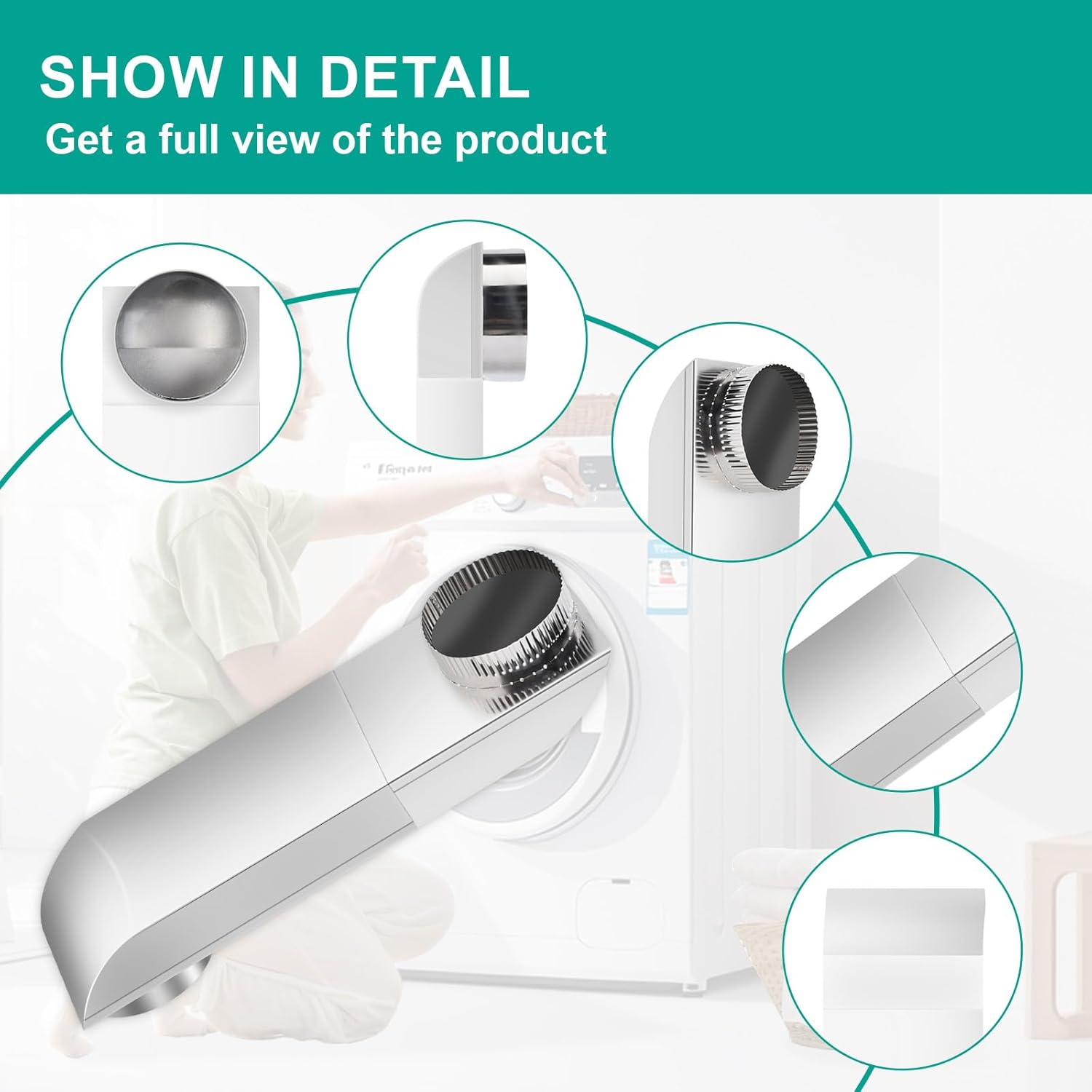 OEM Upgraded 21-38 in Adjustable Periscope Dryer Vent,Telescoping Dryer Vent Kit, Fit for all 4in Dryer Vent Outlet,for tight space square duct dryer vent pipe, stainless steel Dryer Vent