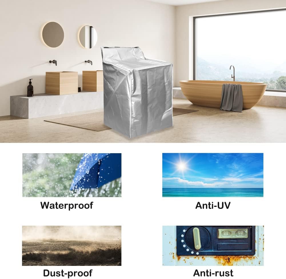 2Pack Washer and Dryer Covers, Portable Washer Cover with Zipper Design Dustproof & Waterproof & Anti-UV Laundry Covers, Washing Machine Cover Fit for Most Top Load Machine(Silver)