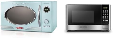 Nostalgia Retro Countertop Microwave Oven - Large 800-Watt - 0.9 cu ft & BLACK+DECKER Digital Microwave Oven with Turntable Push-Button Door, Child Safety Lock
