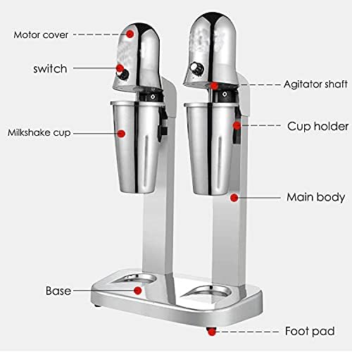 Double Head Milkshake Mixer, Stainless Steel 2 Gears Speeds Smoothie Blender for Milk Tea, Coffee Shops