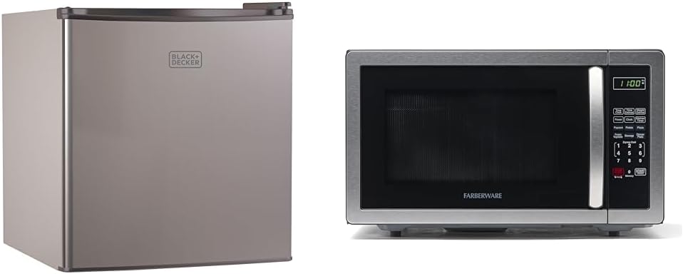 BLACK+DECKER BCRK17V Compact Refrigerator Energy Star Single Door Mini Fridge with Freezer & Farberware Countertop Microwave 1000 Watts, 1.1 cu ft - Microwave Oven