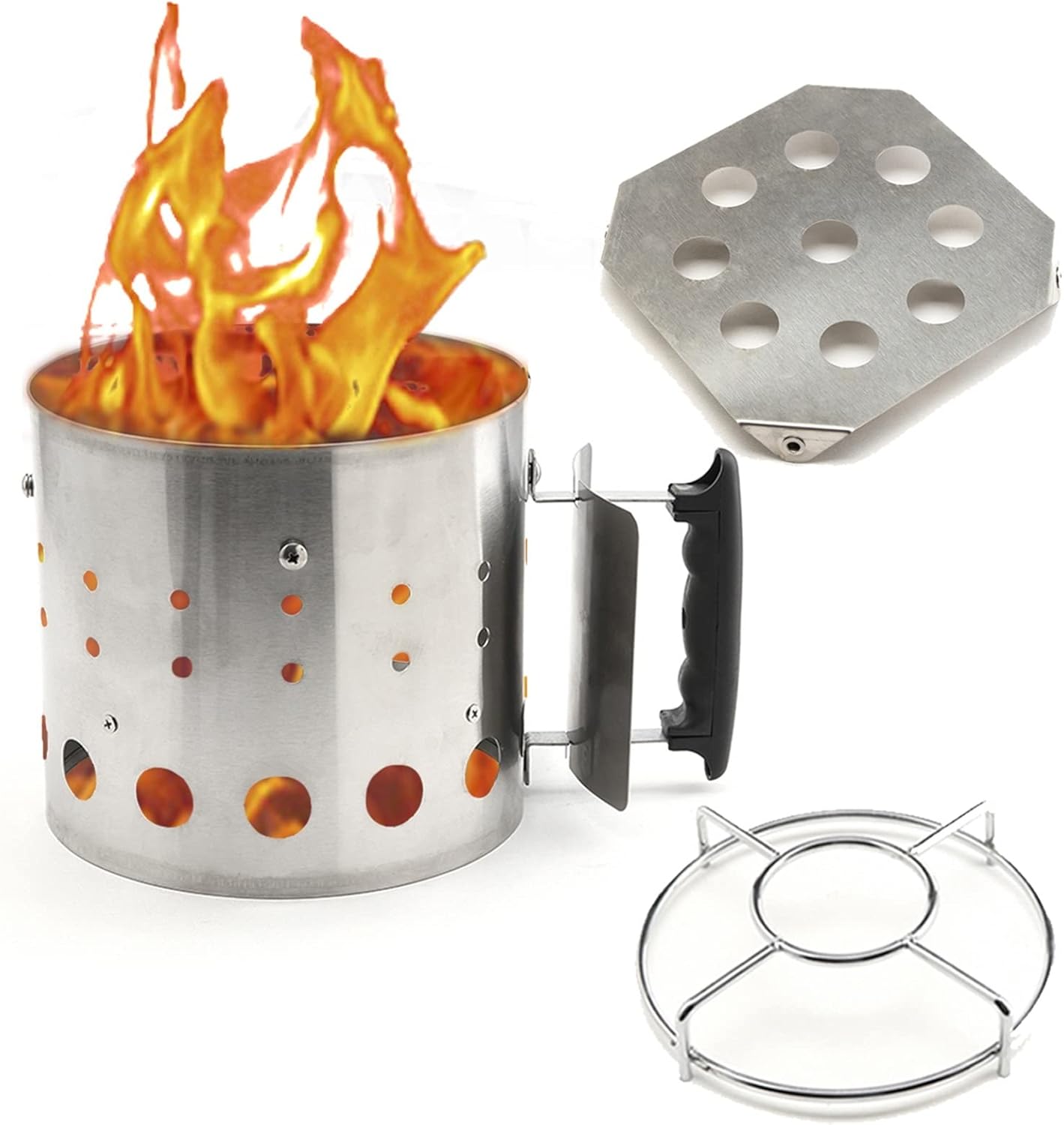 Rapid Charcoal Chimney Starter - Wood Burning Camping Stove - Fire Pits- Quickly Lights Charcoal - BBQ Chimney Starter - for Barbecues, Charcoal Grills, BBQ Tools